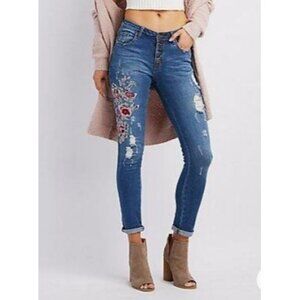 NWT Machine Women's Embroidery Disstresed Skinny Jeans Size 13 612